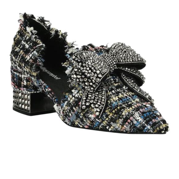 Jeffrey Campbell Shoes - Jeffrey Campbell Valenti Black Tweed Rhinestone Bow Pumps Low Heel 8.5